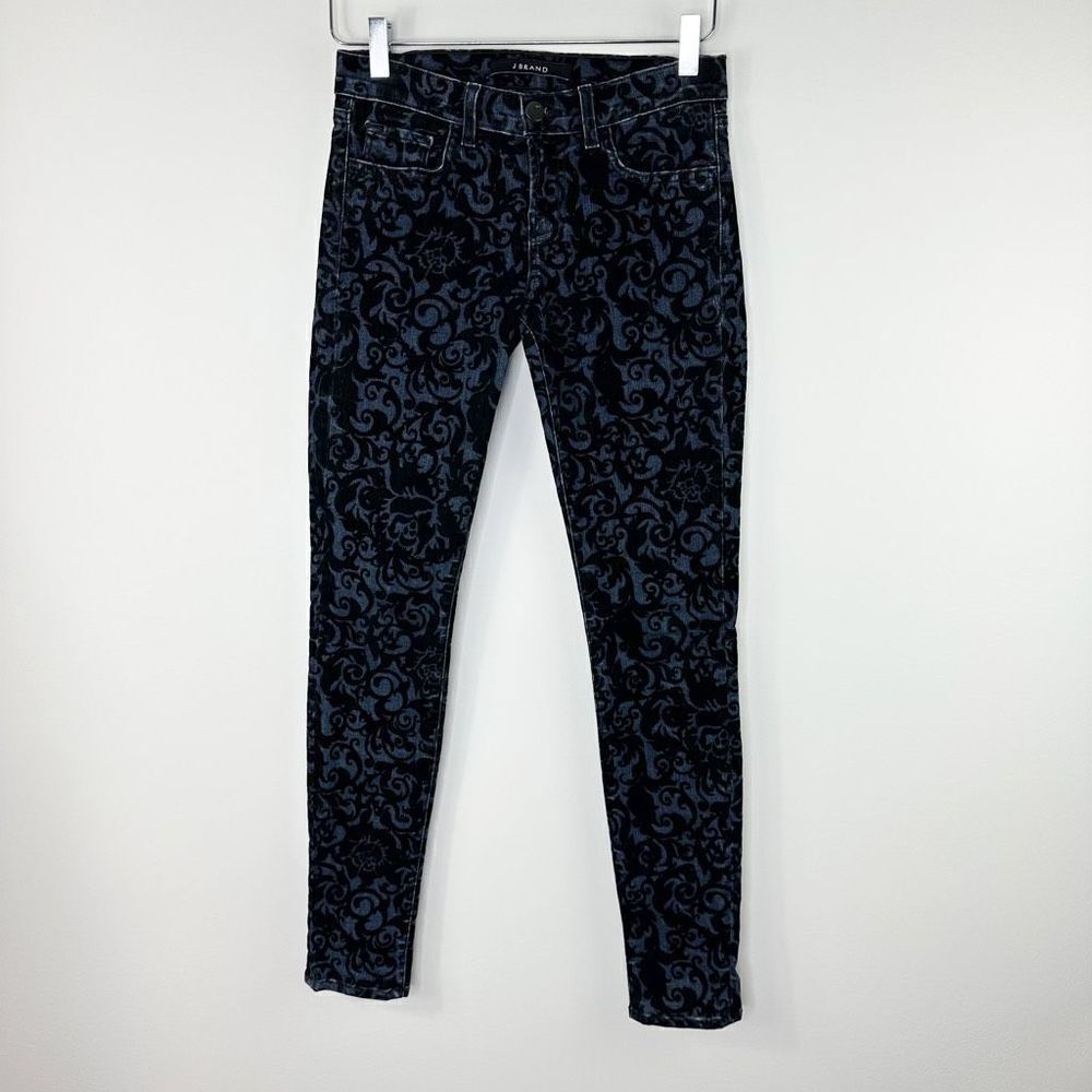 J Brand Womens Denim Brocade Jeans‎ Skinny Stretch Mid Rise Black Pants Size 24